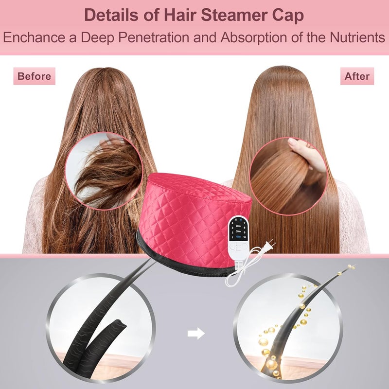 ingeware Heat Cap for Deep Conditioning, Thermal Cap for Hair Steamer Cap for Natural Hair Portable Electric Heat Hair Spa Cap for Home Use Pattern (Rose Red) - Image 2